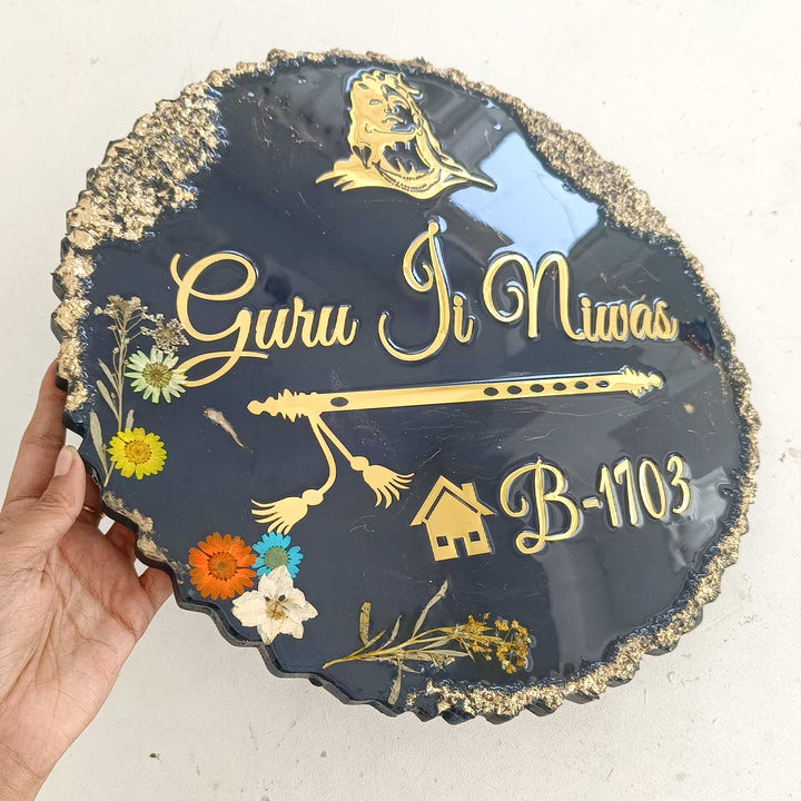 Personalized Black & Gold Flute Theme Resin Name Plate