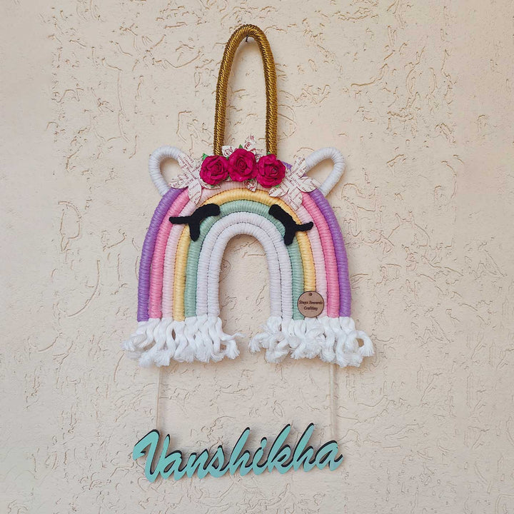 Personalized Macrame Unicorn Theme Name Plate