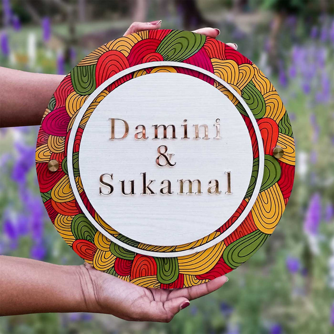 Personalized Round Multicolour MDF Wood Name Plate