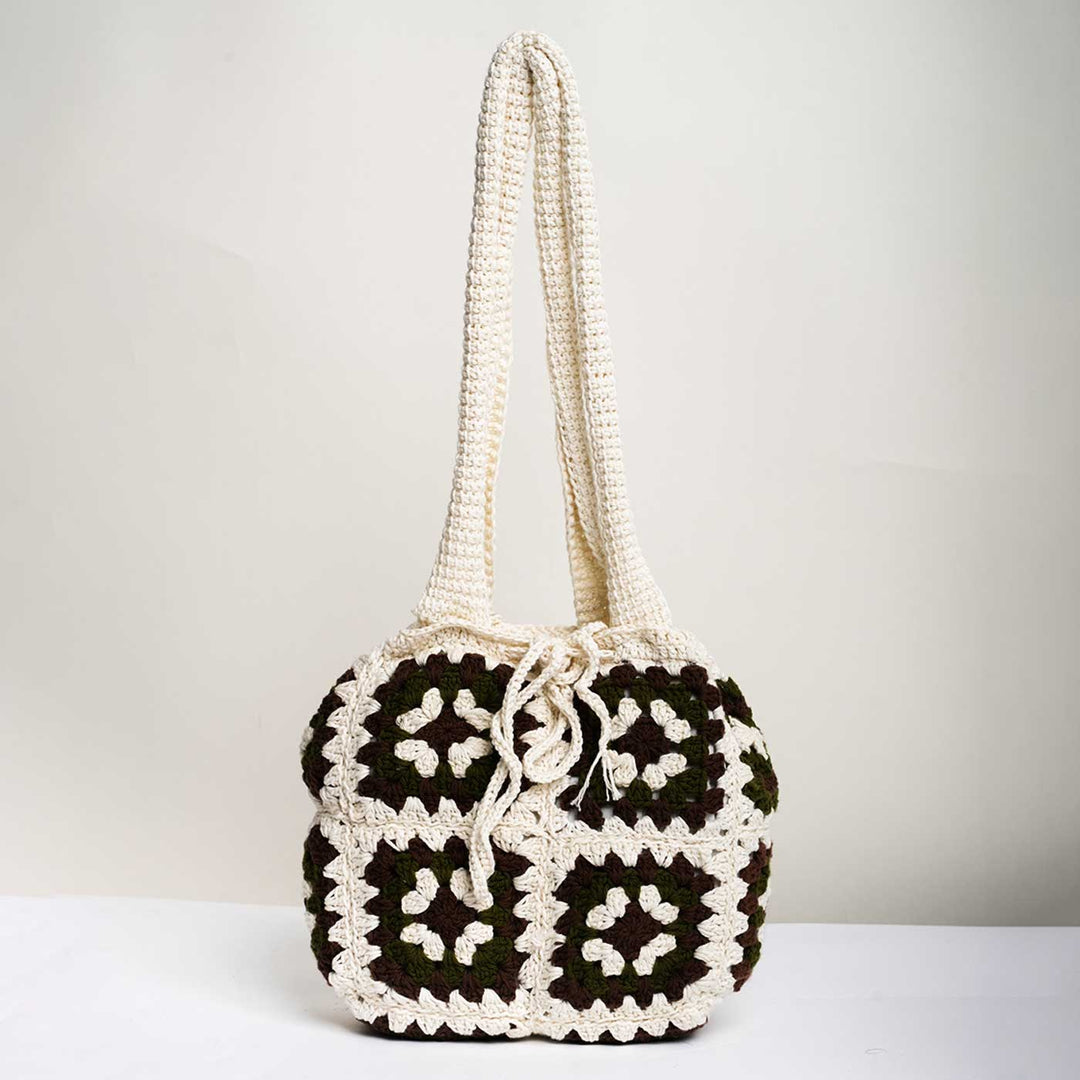 Handmade Crochet Military Design Everyday Cotton Tote Bag
