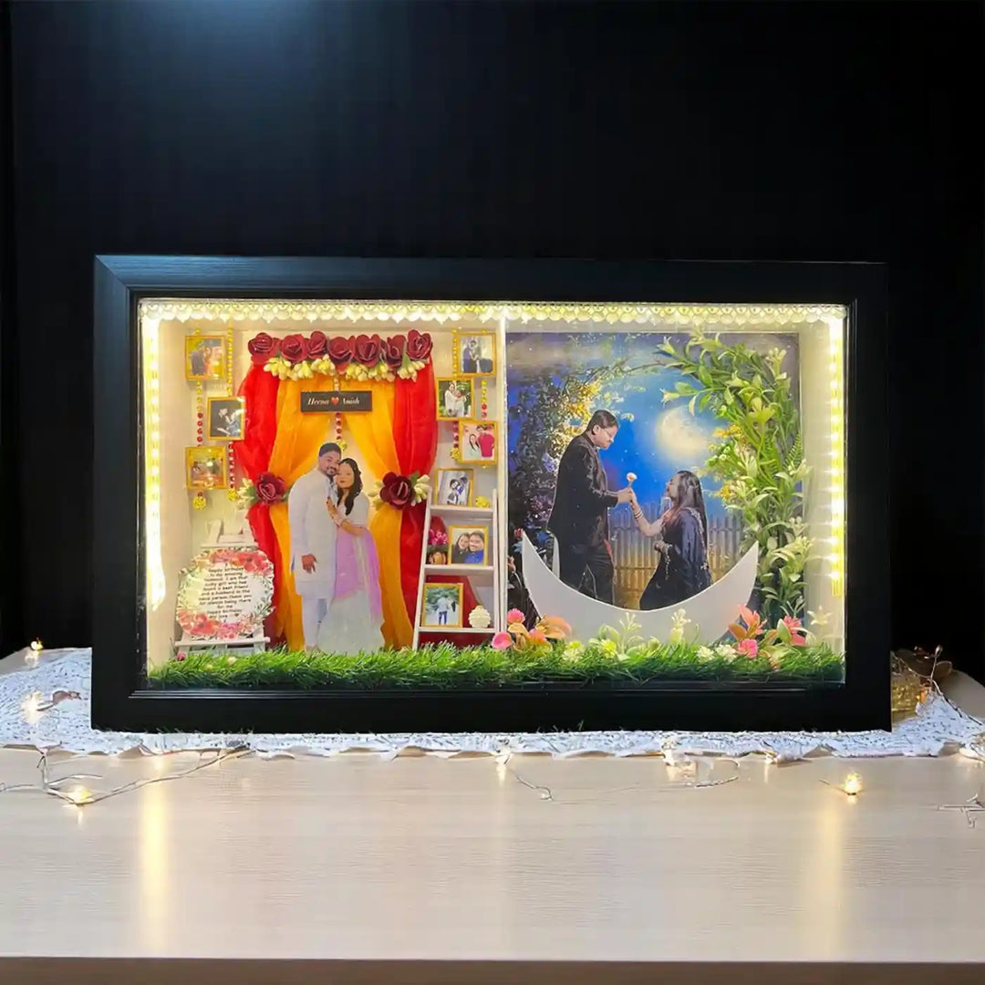 Photo Personalized Handmade Two Partition Design Anniversary MDF Wood Decorative Plaque With Lights