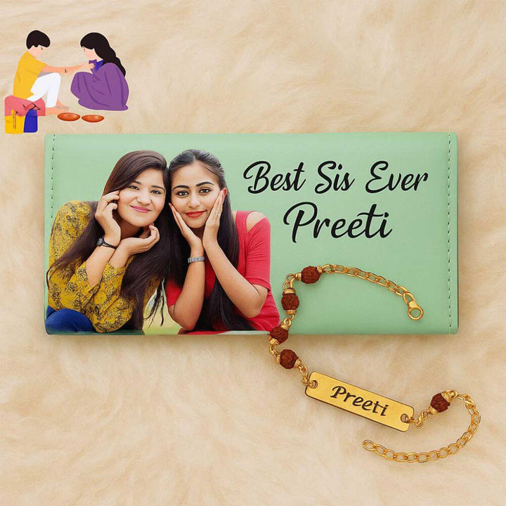 Photo Personalized Handmade Religious Rudraksh Rakhi Hamper Includes 1 Rakhi And 1 Wallet - Personalized Wallet Front View (3)