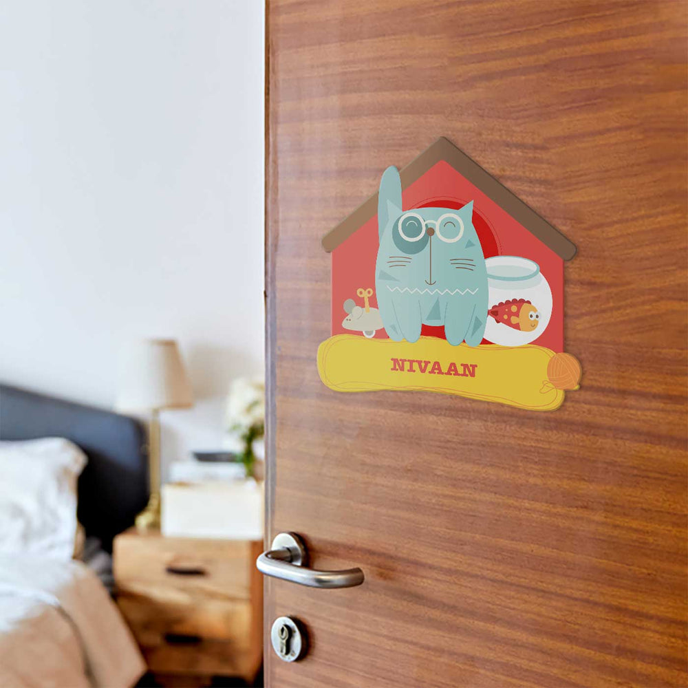 Personalized Kitty Cat Theme Acrylic Kids Name Plate - Door Mounted with Name Personalization