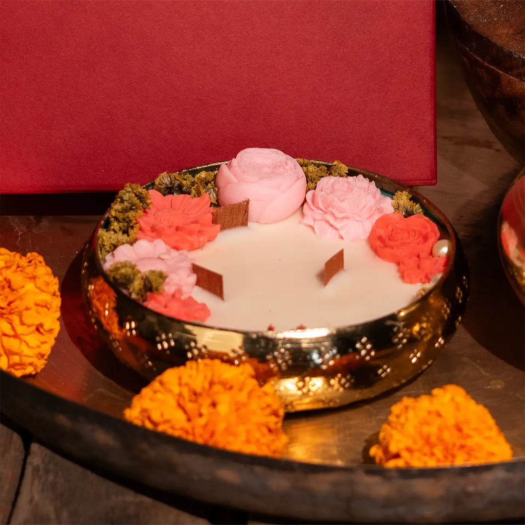 4 Inch | Handmade Pastel Flowers Soy Wax Scented Urli Diya