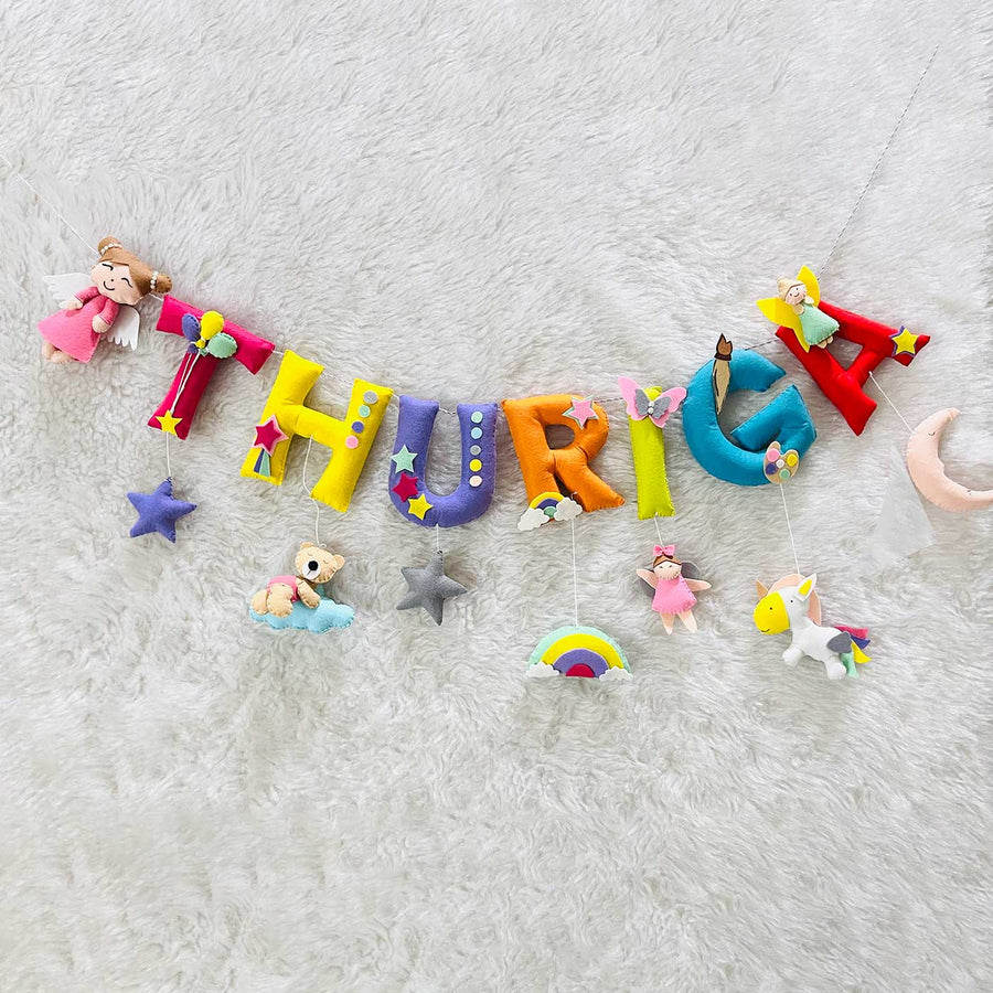 Handcrafted Personalized Doll And All Things Magical Bunting For Kids - Name Personalization Hanging Display