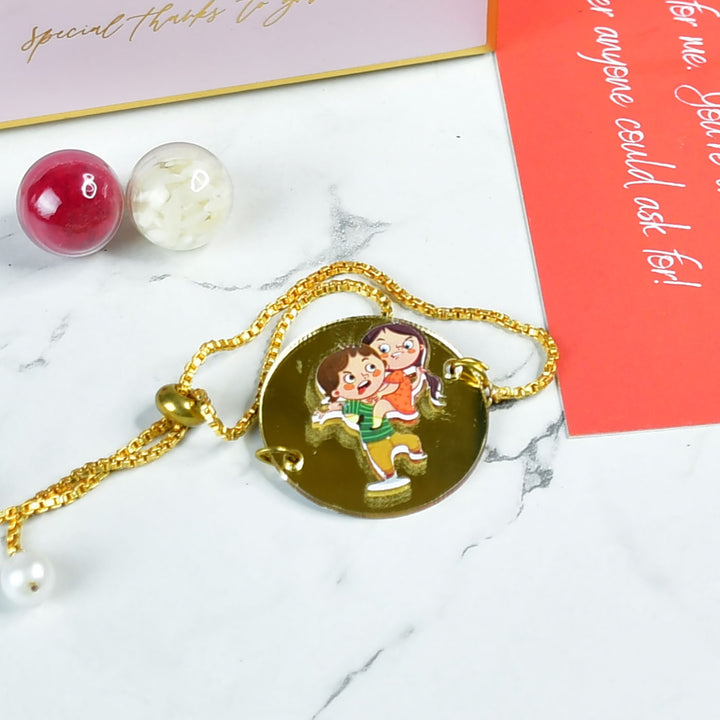 Beaded Bhai Behen Acrylic Bracelet Rakhi Hamper With Chocolates And Roli Chawal For Brother Customizable Options Includes Up To 7 Goodies - Bracelet with Adjustable Chain