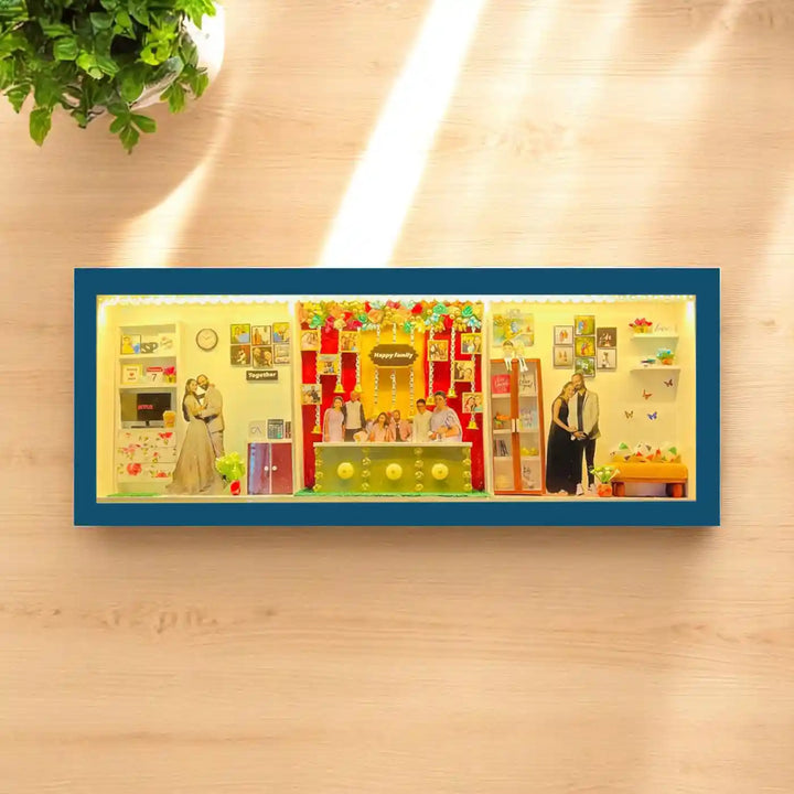 Photo Personalized Handmade Three Partition Design Couples MDF Wood Decorative Plaque With Lights