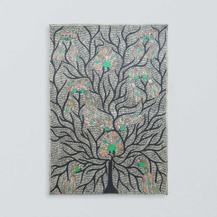 22 x 30 Inch | Peacock Tree | Original Hand Painted Madhubani Painting | Natural Pigments On Paper