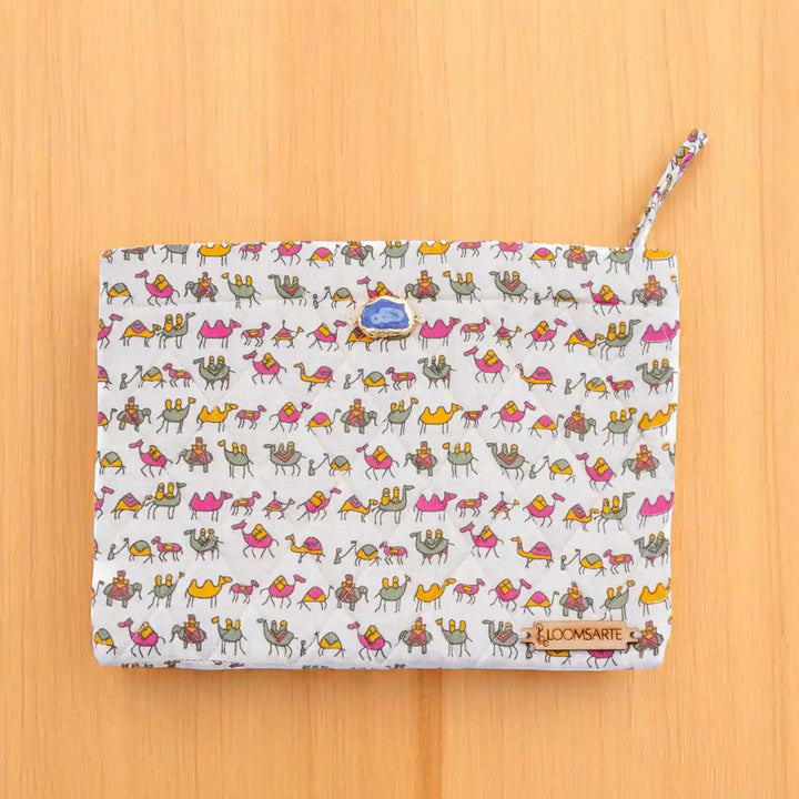 Zoo Print Cotton Fabric Coated MDF Travel Pouch | 9 x 7 inch