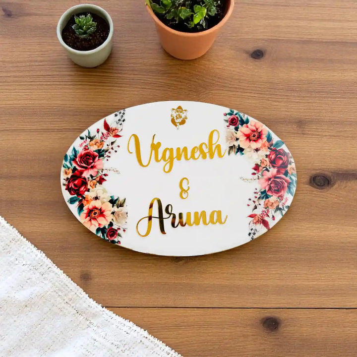 Personalized Floral Ganesha Theme Resin Name Plate