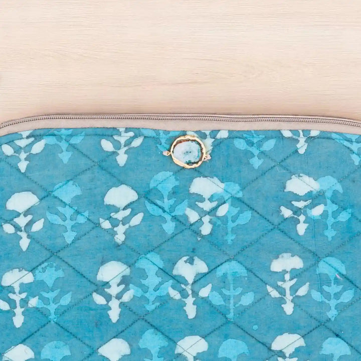 Green Lagoon Cotton Stylish & Durable Ecofriendly iPad Sleeve With Agate Accent | 12 x 9 inch