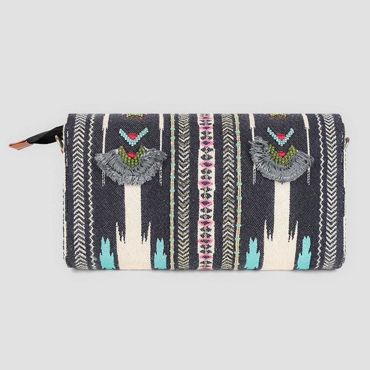 Handmade Embroidered Grey Color Jacquard Sling Bag