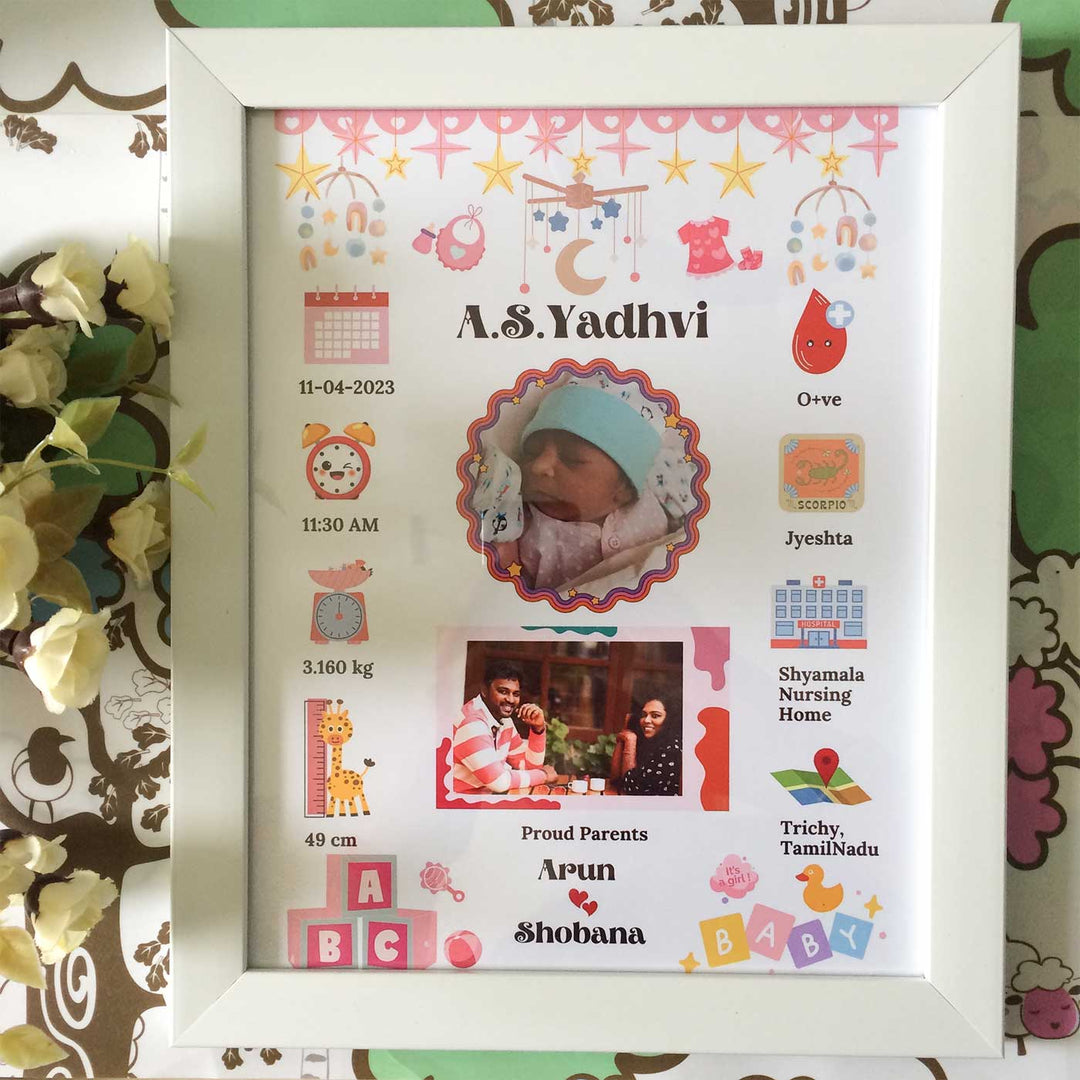 Photo Personalized Girl Theme Wooden Shadow Box Frame With Birth Details