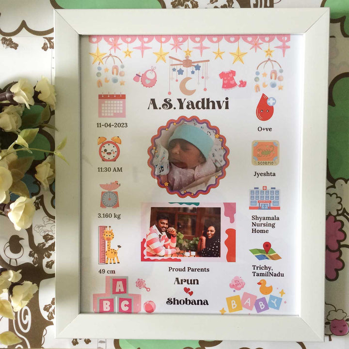 Photo Personalized Girl Theme Wooden Shadow Box Frame With Birth Details