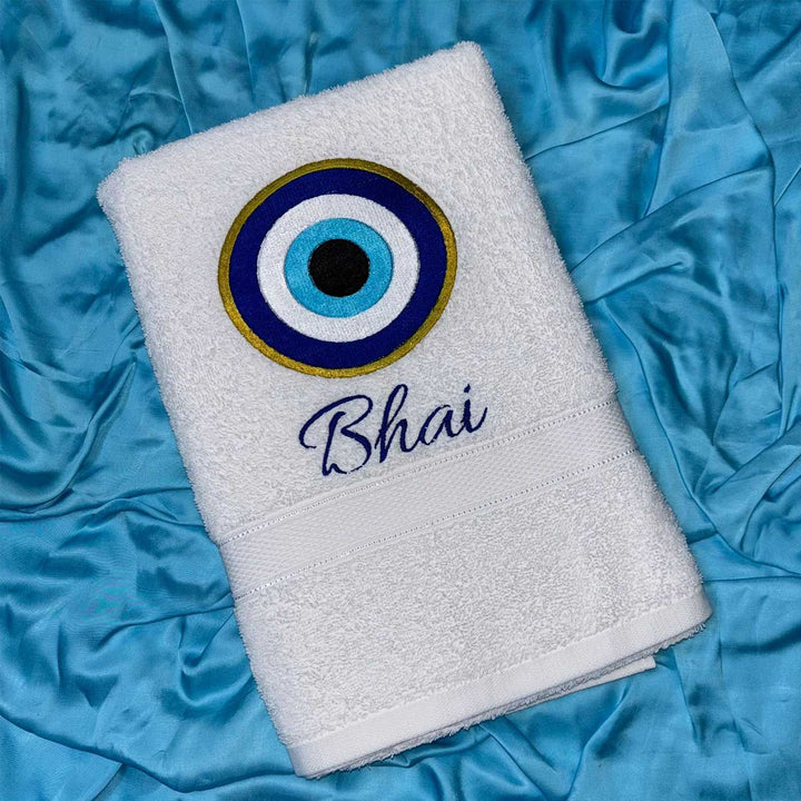 Personalized Embroidered Evil Eye Theme Cotton Bath Towel For Brother