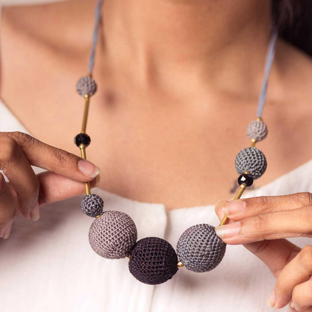 Handmade Crochet Grey Gulnaar Mystic Bead Necklace