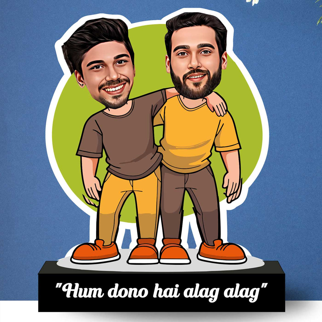 Photo Personalized Printed Hum Dono He Alag Alag Acrylic Caricature Cutout With Stand