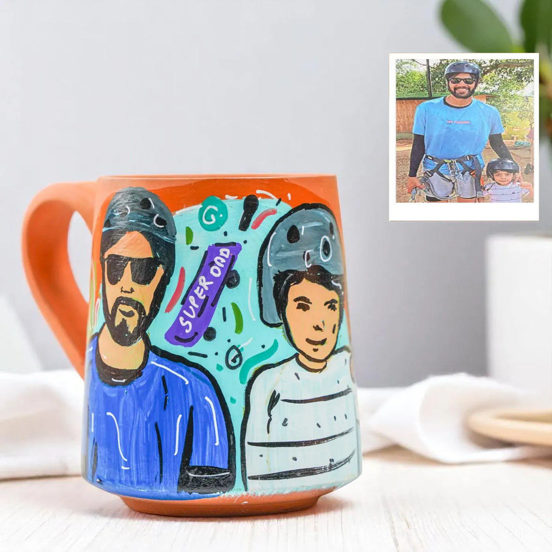 Photo Personalized Hand-Painted Nababi Design Terracotta Mug