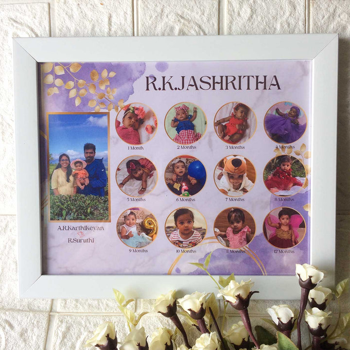 Photo Personalized Floral Theme Wooden Baby Milestone Frame