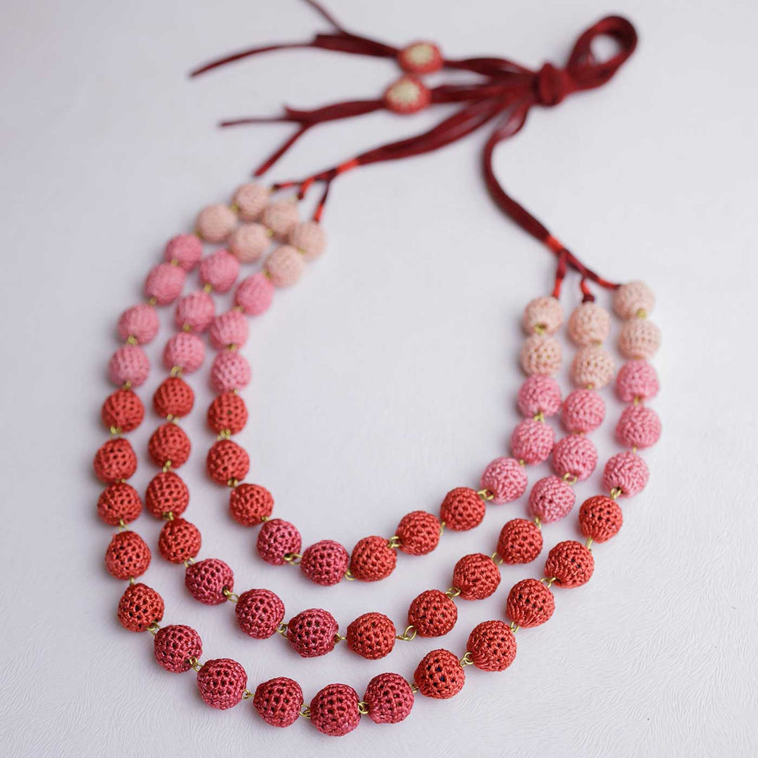 Handmade Crochet Coral Mausam Necklace