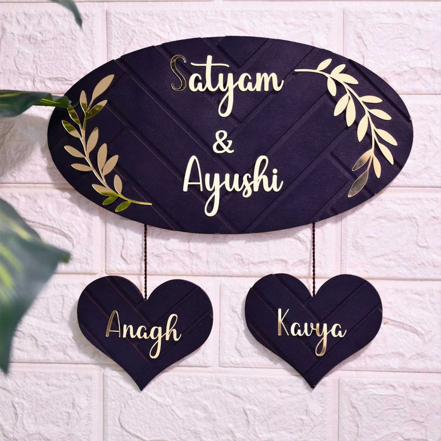 Personalized Elegant Oval Shaped Mdf Wood Name Plate - Name Personalization Example Hanging on Wall