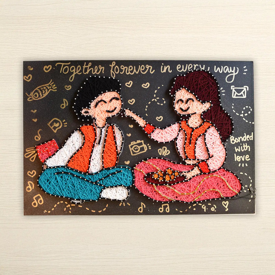 Personalized Handmade String Art Rakhi Celebration Illustration Mdf Wood Decorative Plaque For Siblings