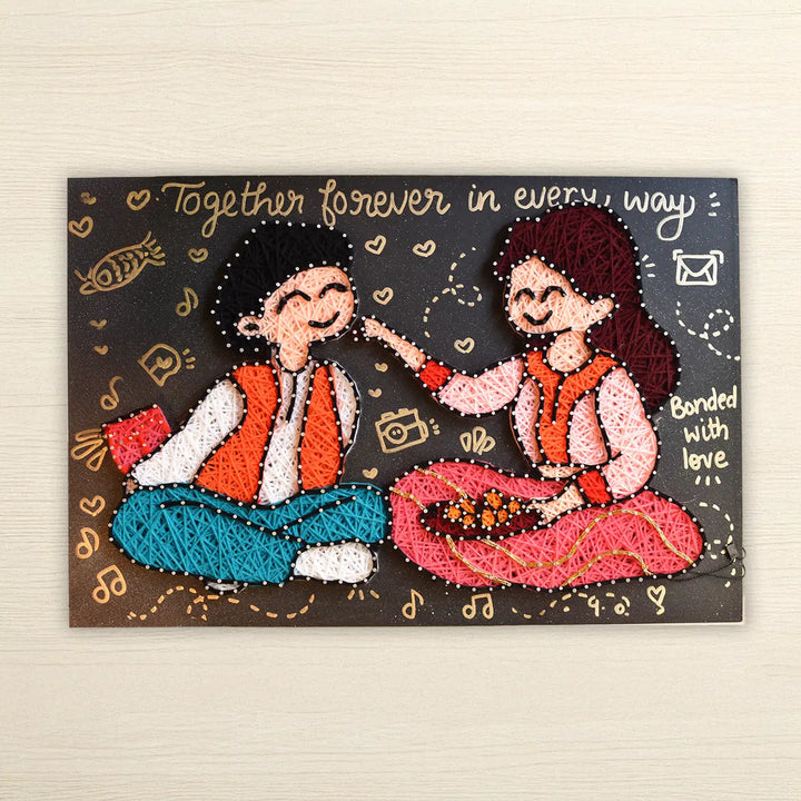Personalized Handmade String Art Rakhi Celebration Illustration Mdf Wood Decorative Plaque For Siblings
