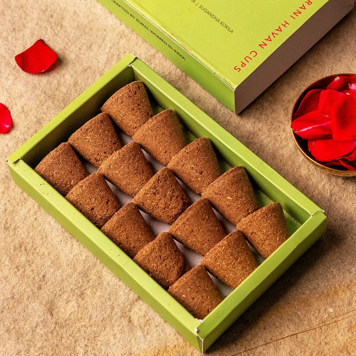 Home Harmony Diwali Gift Hamper | Includes 1 Dhoop Cones Pack, 1 Incense Burner, 1 Rose Water, 1 Havan Cups Pack, 5 Cow Dung Cakes