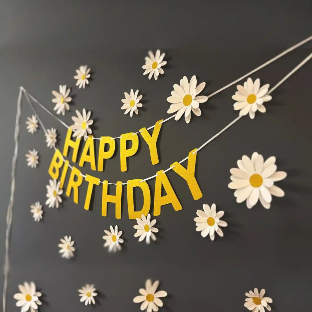 White Daisy Design Golden Paper Bunting