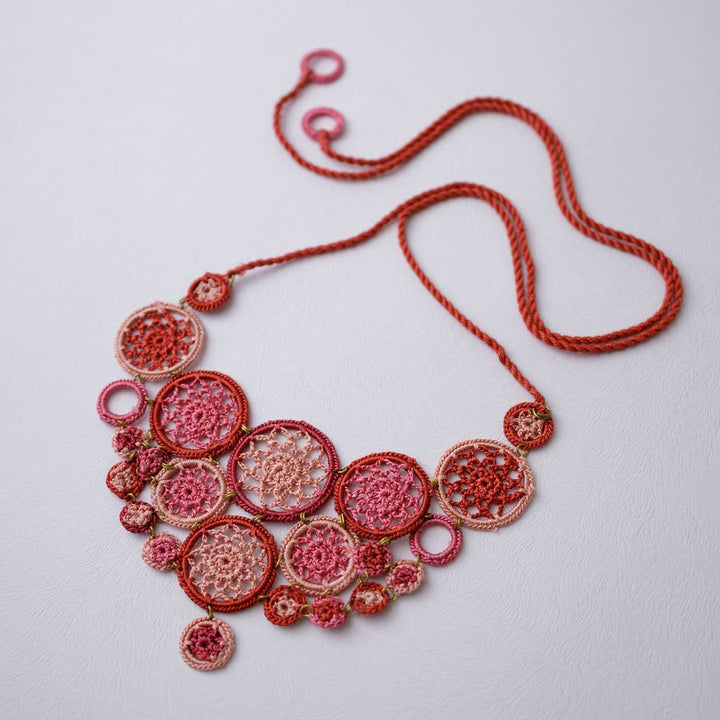 Handmade Crochet Red Mandala Design Necklace