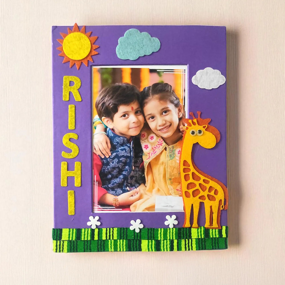 Photo Personalized Jungle Theme Felt Rakhi Hamper With Roli Chawal Includes 1 Photo Frame 1 Rakhi - Photo Frame Close-up