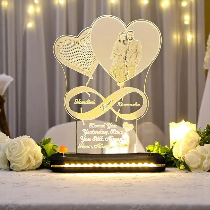Photo Personalized Engraved Heart Theme Acrylic Table Lamp