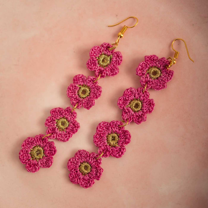 Handmade Crochet Pink Daisies Earrings