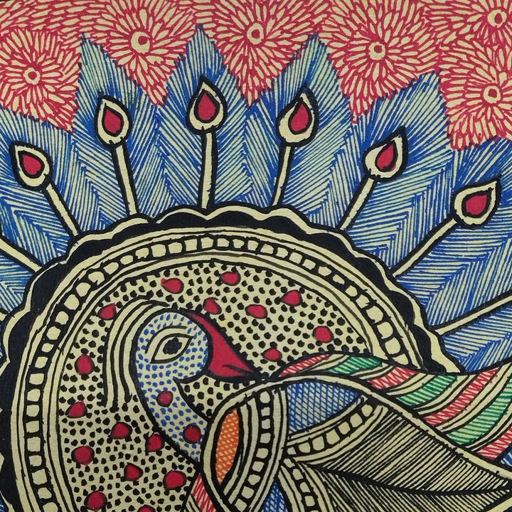 7 x 7 Inch | Colorful Peacock | Original Hand Painted Madhubani Painting | Natural Pigments On Paper