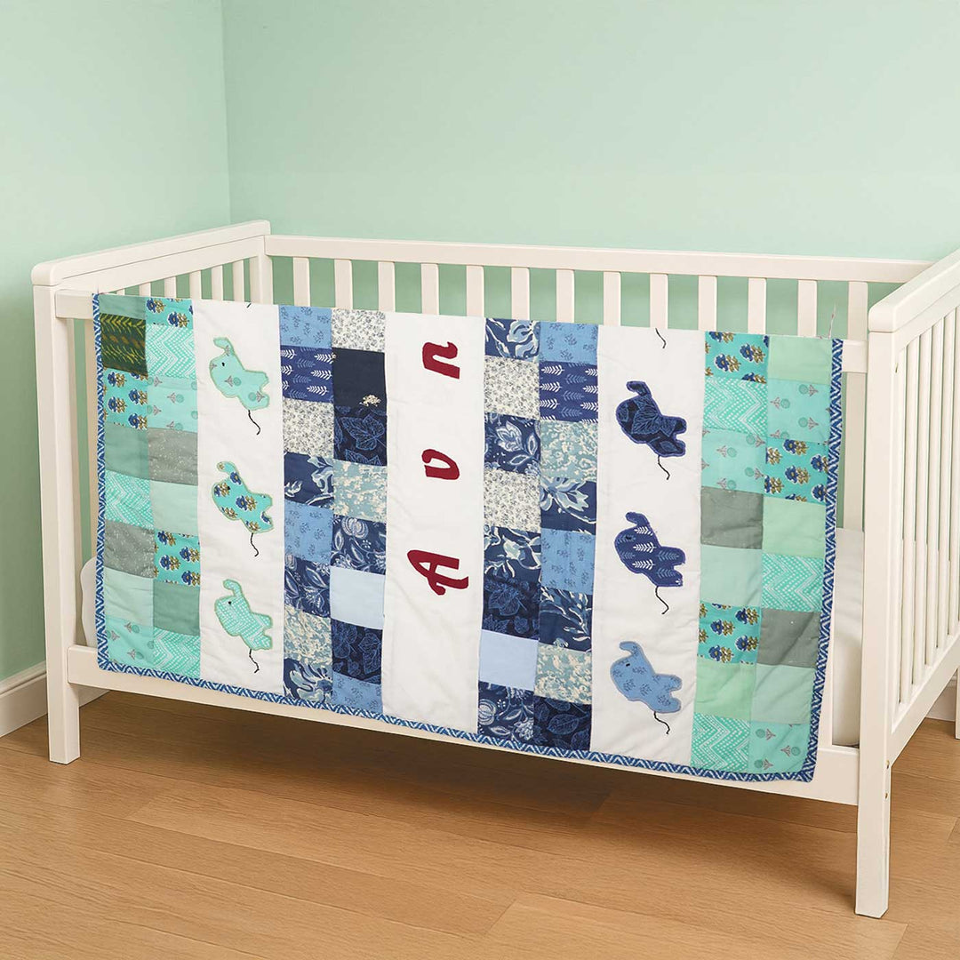 Personalized Elephant Parade Theme Cotton Quilt For Kids