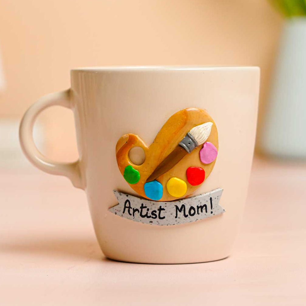 Personalized Hand-Painted Polymer Clay Artist Theme Ceramic Mug