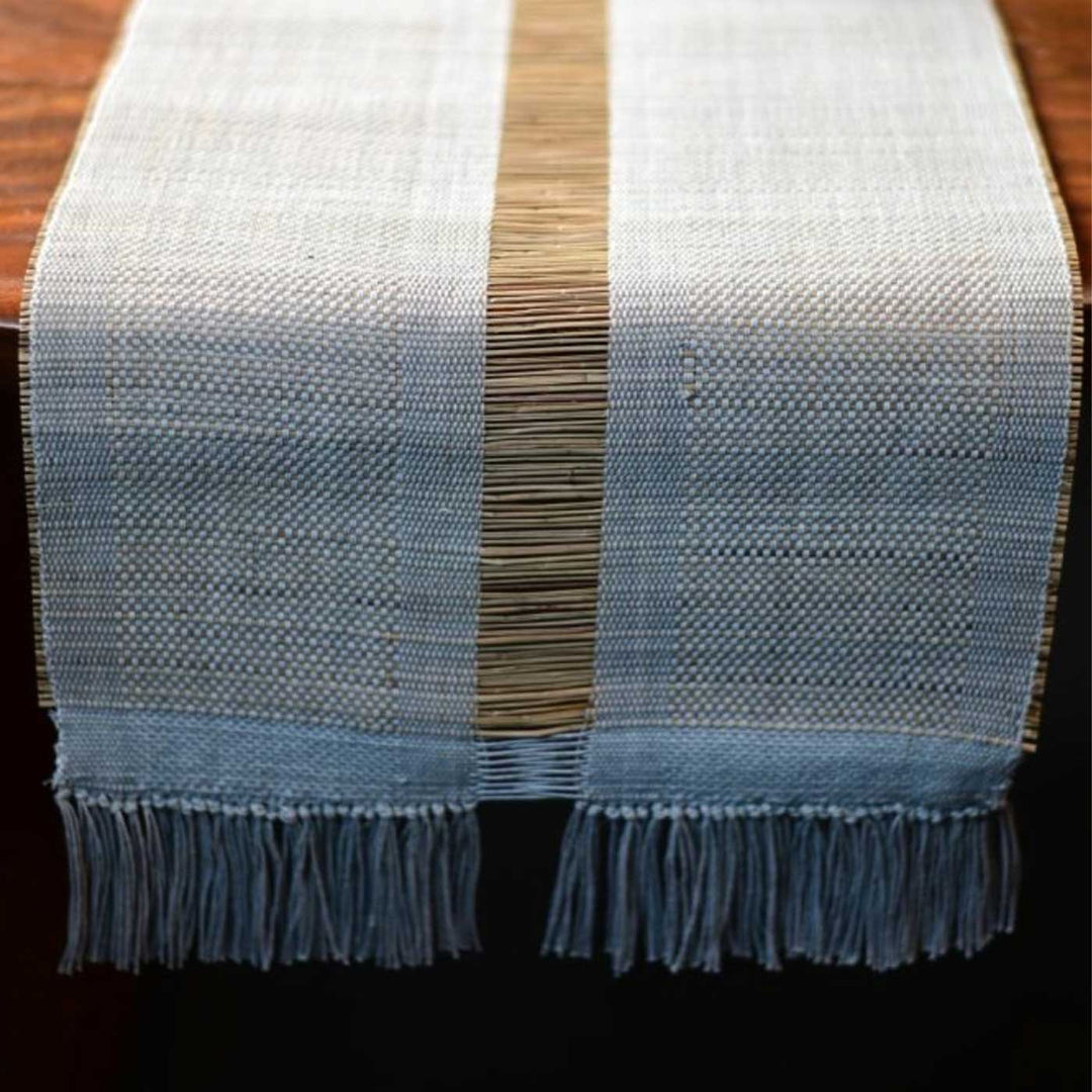 Hand Woven Single Striped Madhurkati Grey Table Runner