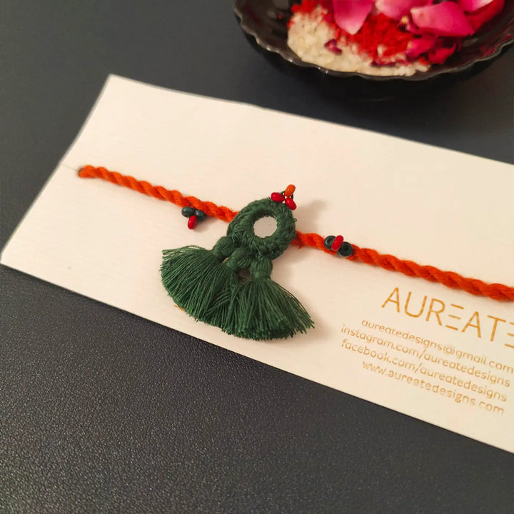 Handmade Mirror Work & Tassels Rakhi With Roli Chawal