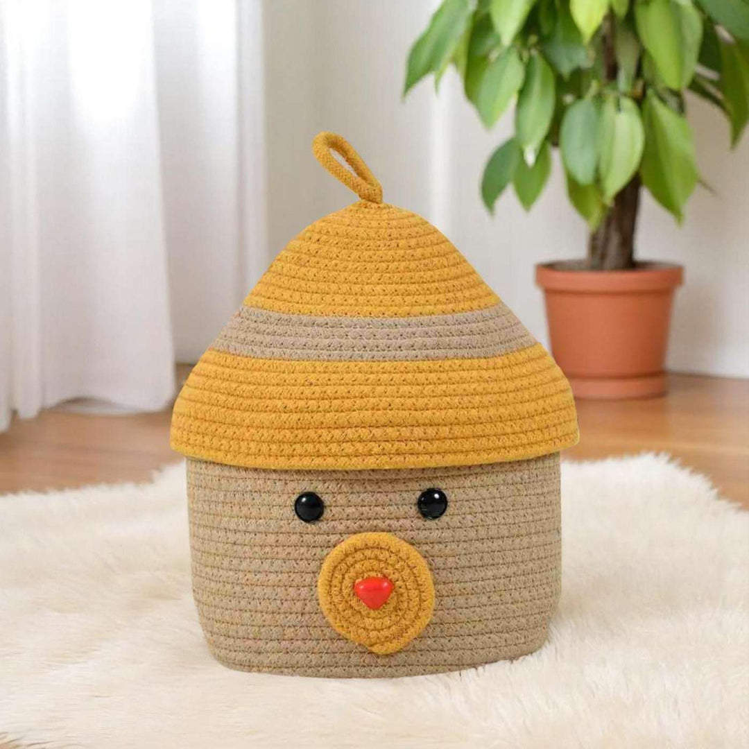 Handmade Coil Basketry Cute Animal Theme Foldable Cotton Rope Basket for Kids