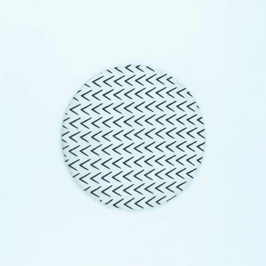 Black And White Cotton Fabric Coated MDF Round Coaster Set | Set of 4