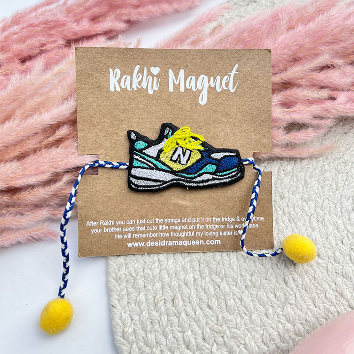 Handmade Reusable Shoe Pom Pom With N Letter Felt Rakhi For Brother - Product Display on Card