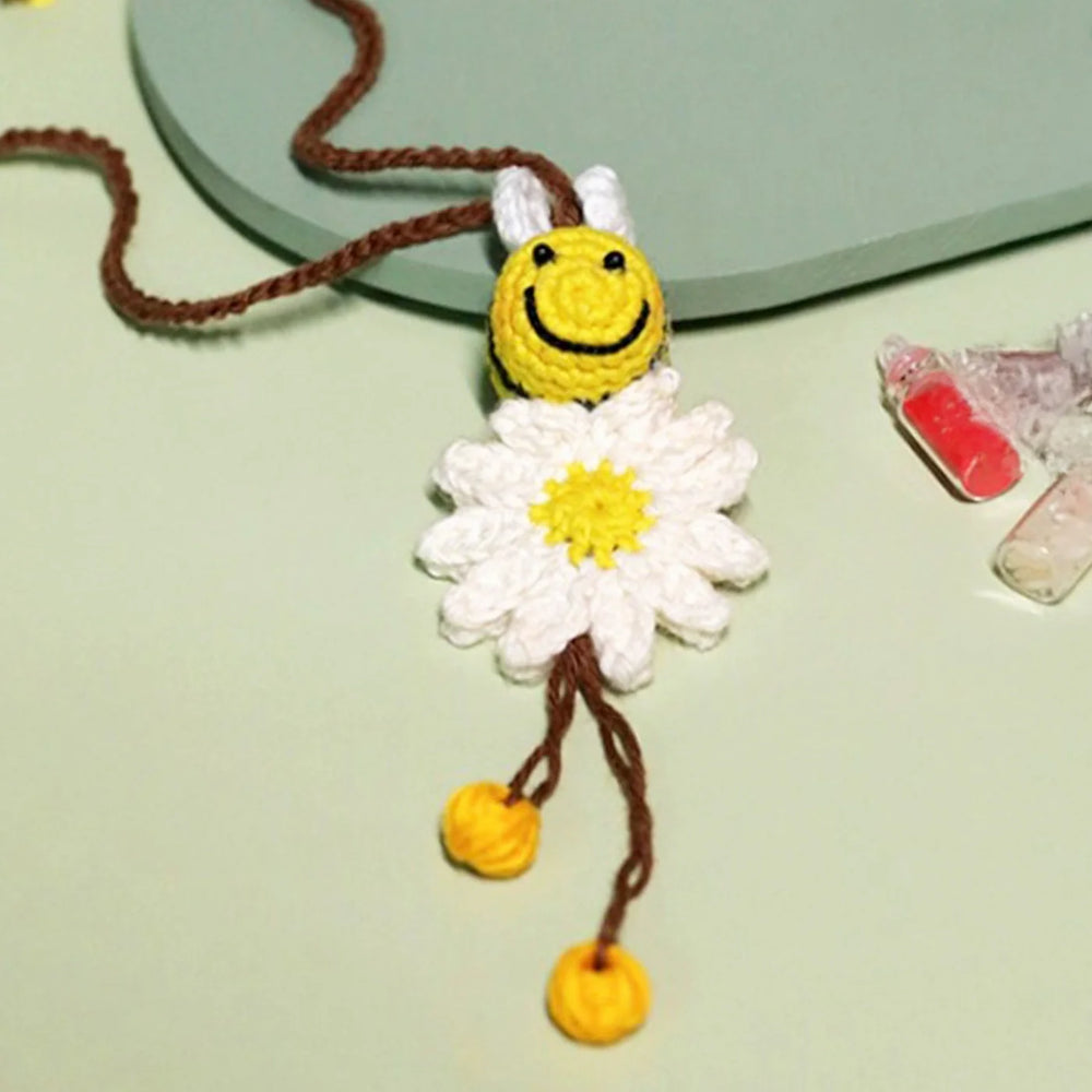 Handmade Crochet Honeybee Kids Lumba Rakhi For Girls With Roli Chawal - Close-up Front View