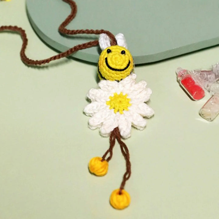 Handmade Crochet Honeybee Kids Lumba Rakhi For Girls With Roli Chawal - Close-up Front View