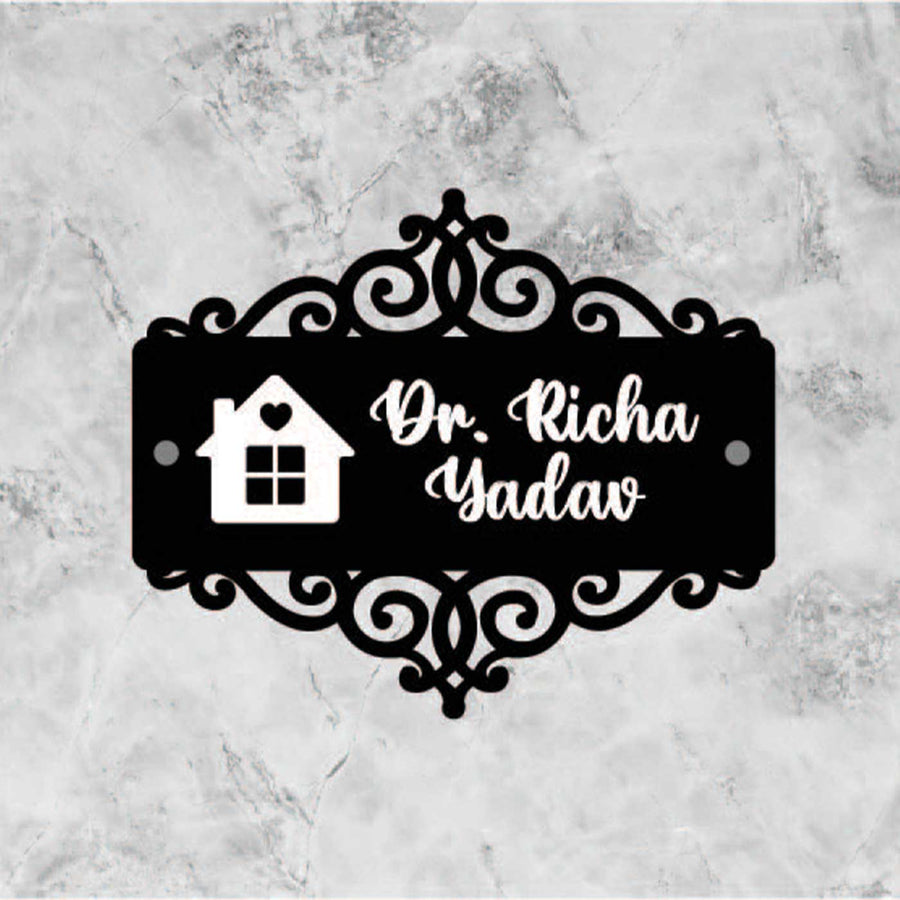 Personalized Black Acrylic Name Plate - Front View on Marble Background