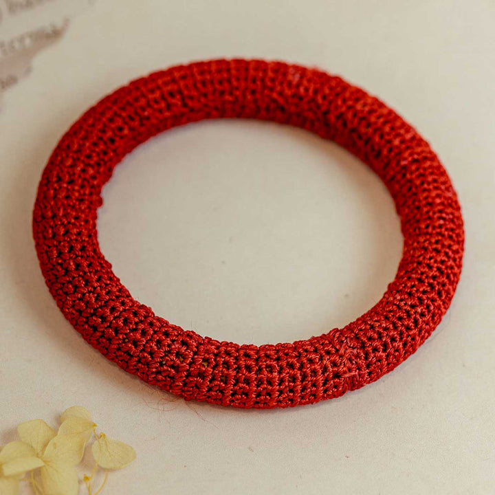 Handmade Crochet Rangat Red Solid Bangle
