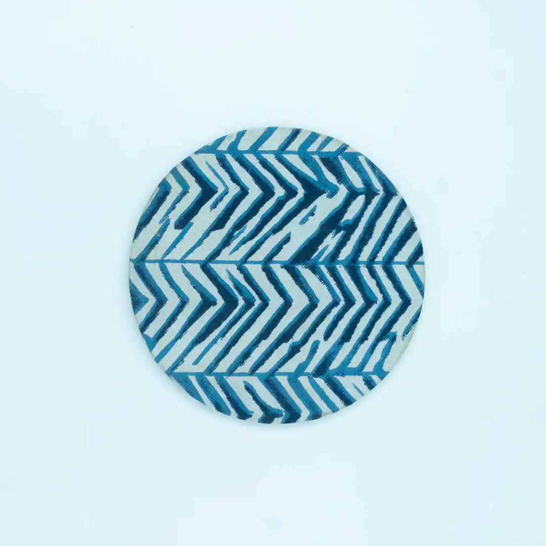 Blue Cotton Fabric Coated MDF Napkin Ring & Coaster Set With Agate Accent Table Style | Set of 4