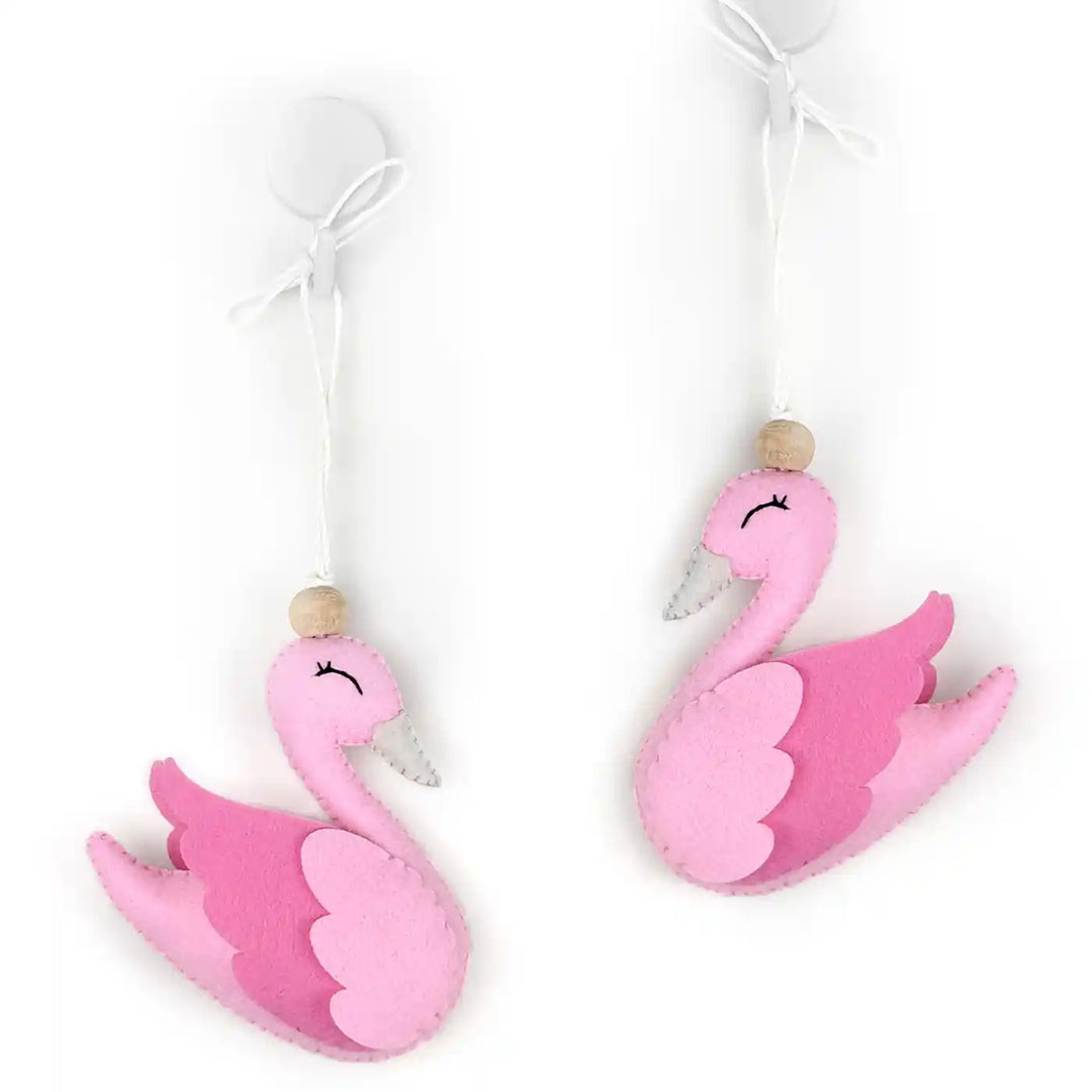 Handmade Pink Swan Felt Hangings For Kids | Set Of 2