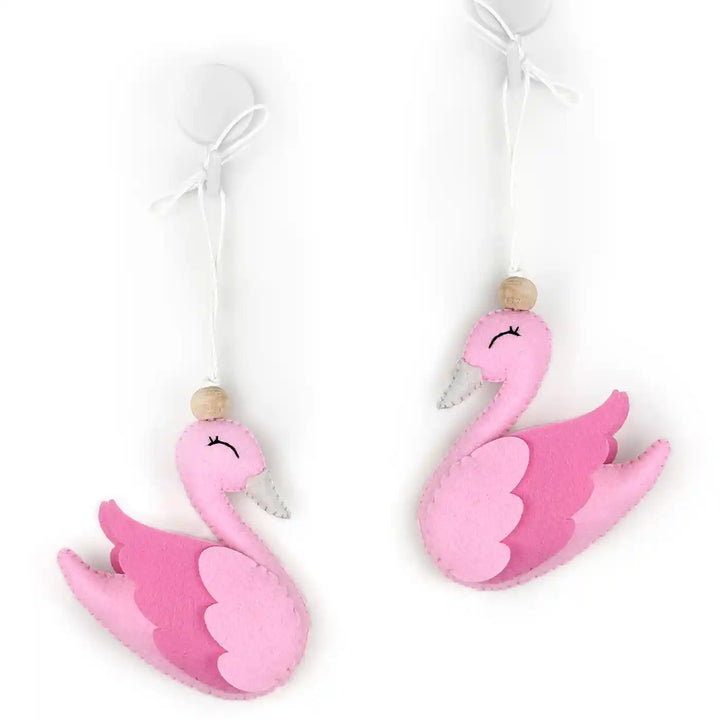 Handmade Pink Swan Felt Hangings For Kids | Set Of 2