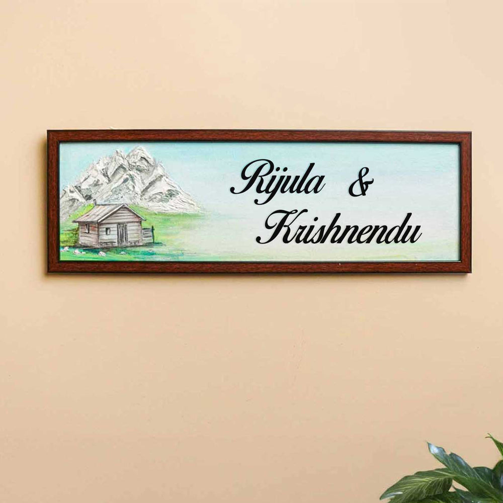 Personalized Sweet Home Theme Mdf Wood Name Plate - Front View Mounted on Wall