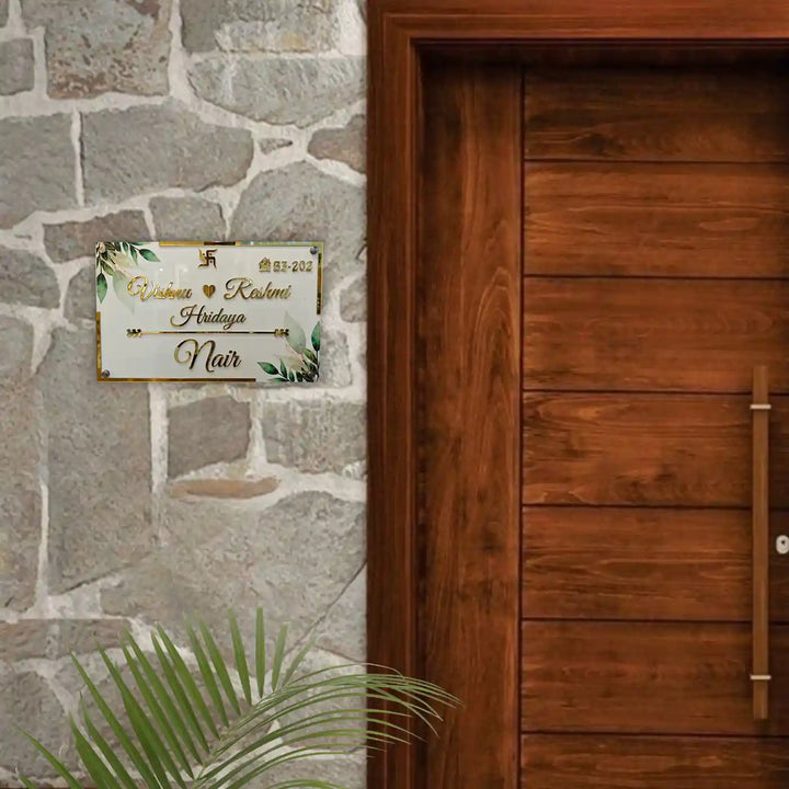 Personalized Handmade Rectangular Leaf Acrylic Name Plate